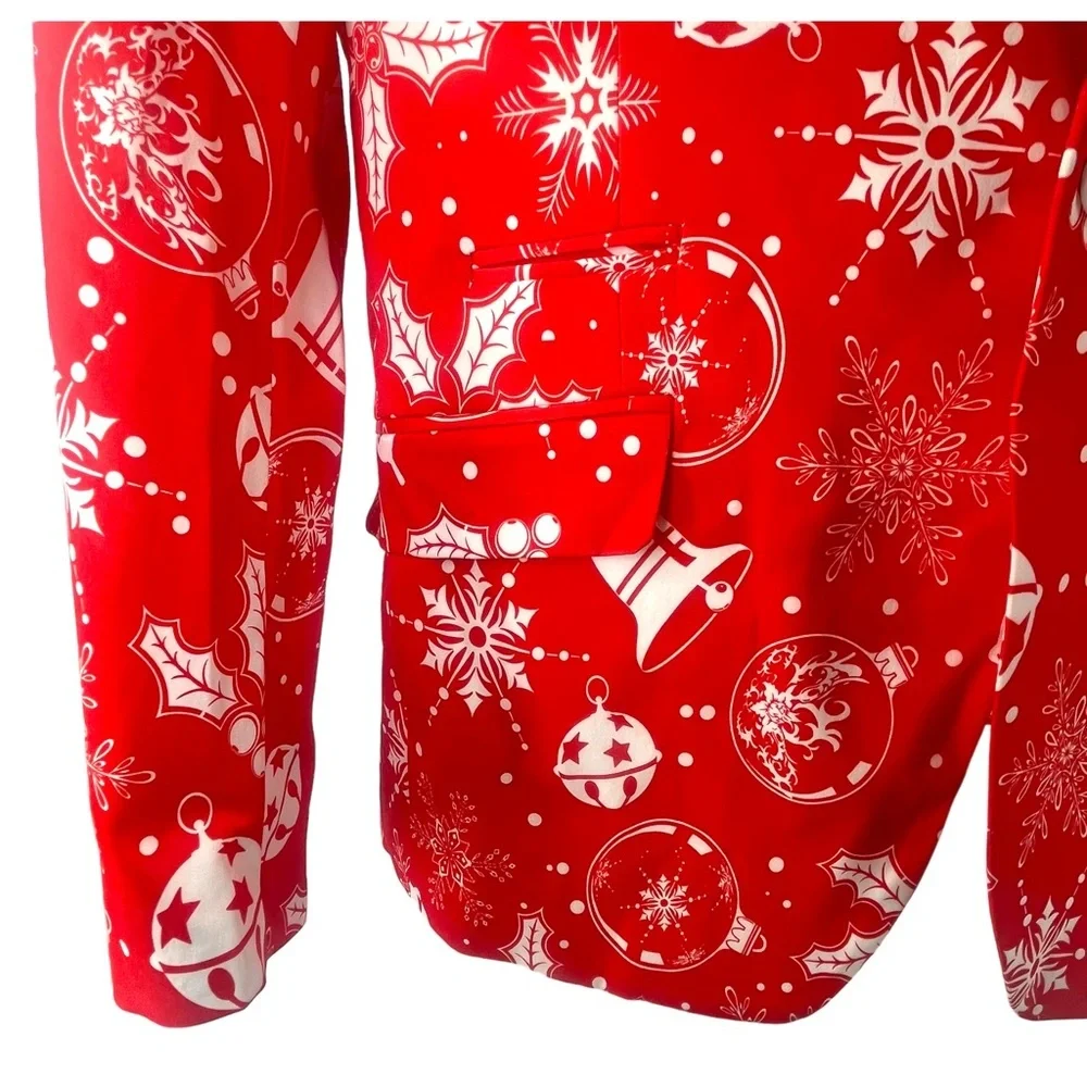 Suslo Couture Mens Red Christmas Blazer Single Button 44R Slim Fit
